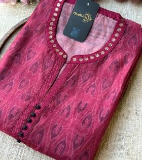 Elegant Kota Chanderi Suit with Ikat-Inspired Prints - Rose Pink