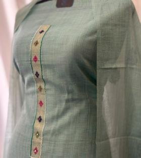 Elegant Chanderi Suit with Jamdani Weaving & Hand Embellished Detailing - Mixed Colors