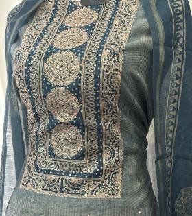 Elegant Semi Tussar Suit with Intricate Embroidered Detailing - Royal Blue