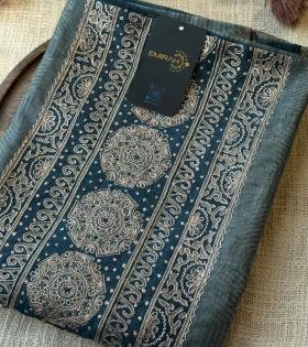 Elegant Semi Tussar Suit with Intricate Embroidered Detailing - Royal Blue