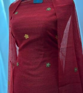 Elegant Chanderi Suit with Jamdani Weaving & Floral Embroidery - Mixed Colors