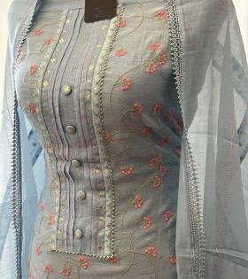 Elegant Mul Chanderi Suit with Delicate Floral Embroidery - Royal Blue