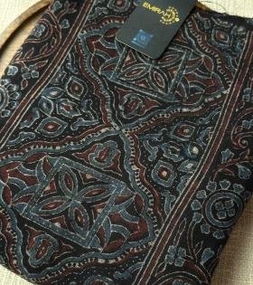 Linen Ajrakh Suit Set - Jet Black