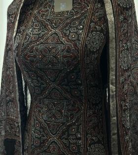 Linen Ajrakh Suit Set - Jet Black