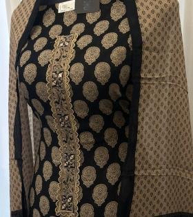 Elegant Chanderi Silk Suit Set - Jet Black