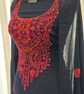 Premium Georgette Embroidered Suit Set - Jet Black