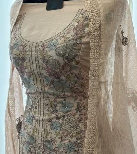 Premium Linen Embroidered Suit  - Rose Pink