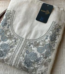 Premium Linen Embroidered Suit  - Charcoal Grey