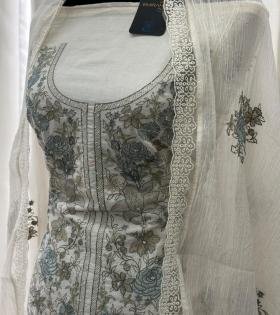 Premium Linen Embroidered Suit  - Charcoal Grey