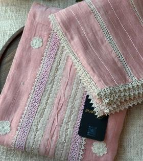 Premium Mul Chanderi Suit Set - Rose Pink
