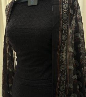 Elegant Ajrakh Kota Suit Set - Jet Black