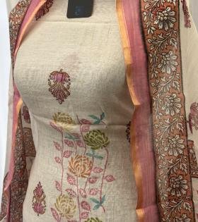 Mul Chanderi Floral Printed Suit - Rose Pink