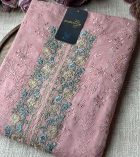 Elegant Floral Embroidered Cotton Suit - Rose Pink