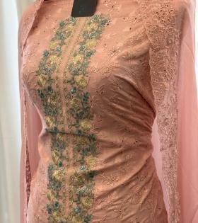 Elegant Floral Embroidered Cotton Suit - Rose Pink