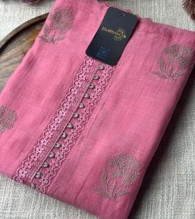 Elegant Floral Embroidered Mul Chanderi Suit - Rose Pink