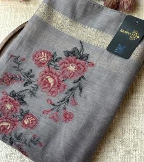 Elegant Chanderi with Jamdani Weaving - Charcoal Grey
