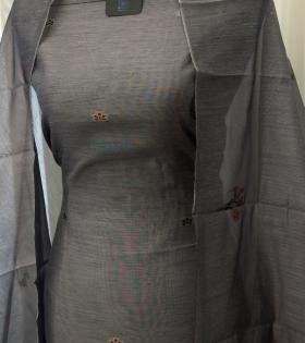 Elegant Chanderi with Jamdani Weaving - Charcoal Grey