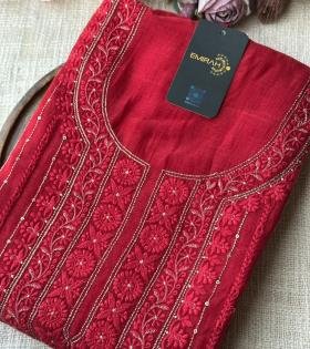 Mul Chanderi – Regal Embroidery - Ruby Red