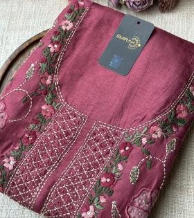 Dola Silk Floral Embroidered Suit  - Rose Pink