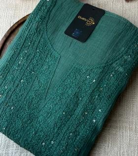 Mul Chanderi Suit  - Emerald Green