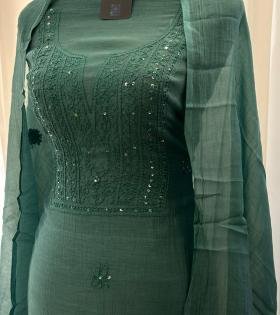 Mul Chanderi Suit  - Emerald Green