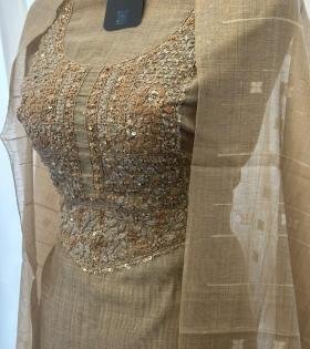 Chanderi with Jamdani Weaving - Gold