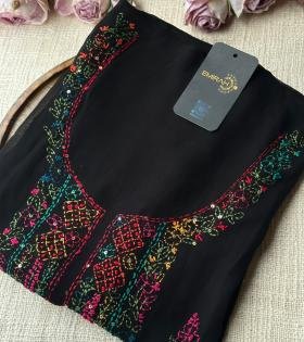 Georgette – Vibrant Embroidered Elegance - Jet Black