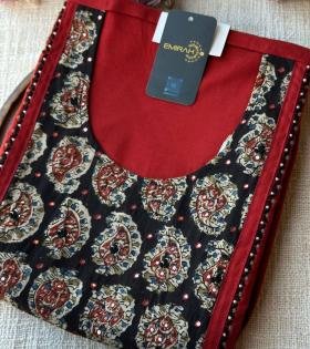 Crimson Kalamkari Cotton Suit  - Mixed Colors