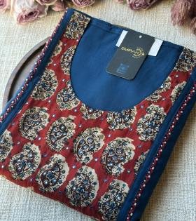 Crimson Kalamkari Cotton Suit  - Mixed Colors