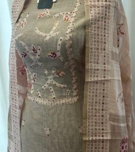 Peachy Blush Mul Chanderi Suit - Rose Pink