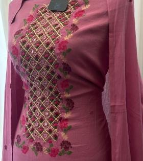 Berry Pink Mul Chanderi Suit - Rose Pink