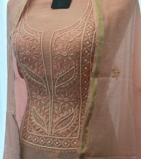  Blush Pink Mul Chanderi Suit Set  - Rose Pink