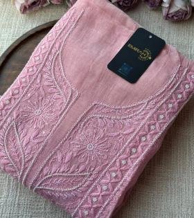  Blush Pink Mul Chanderi Suit Set  - Rose Pink