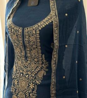  Mul Chanderi Suit - Royal Blue