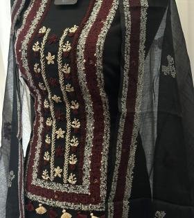 Mul Chanderi Embroidered Suit  - Jet Black