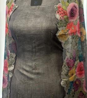 Kota Silk Embroidered Suit - Charcoal Grey