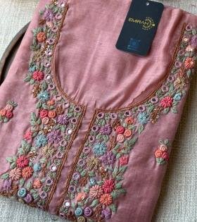 Silk Chanderi Embroidered Suit - Rose Pink