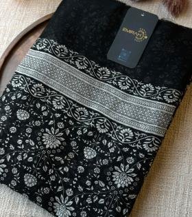 Maheshwari Silk Floral Suit - Jet Black
