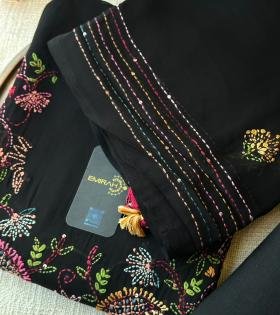 Georgette Embroidered Suit - Jet Black