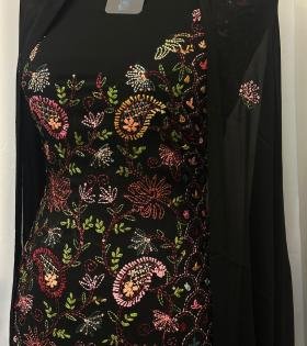 Georgette Embroidered Suit - Jet Black
