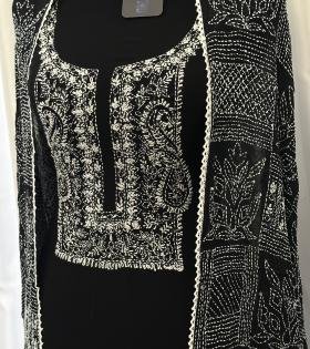 Georgette Suit – Black & White - Jet Black