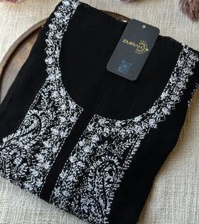 Georgette Suit – Black & White - Jet Black