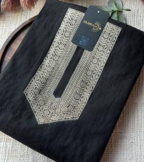 Black Mul Chanderi Zari Border Suit - Jet Black