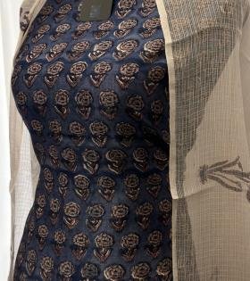 Blue Floral Printed Chanderi Silk Suit - Mixed Colors