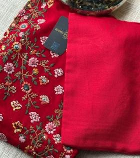 Exquisite Maroon Chiffon Suit with Intricate Floral Embroidery - Mixed Colors