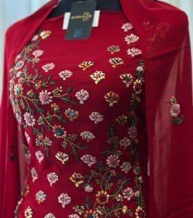 Exquisite Maroon Chiffon Suit with Intricate Floral Embroidery - Mixed Colors