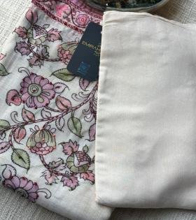 Delicate Floral Semi-Linen Suit with Santoon Bottom - Jet Black