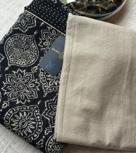 Hakoba Cotton Suit with Block Print - Royal Blue