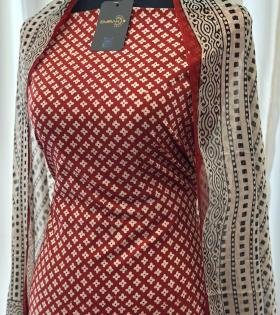 Crimson Dabu Print Cotton Ensemble - Jet Black