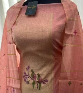 Elegant Blush Pink Jamdani Chanderi Suit - Royal Blue